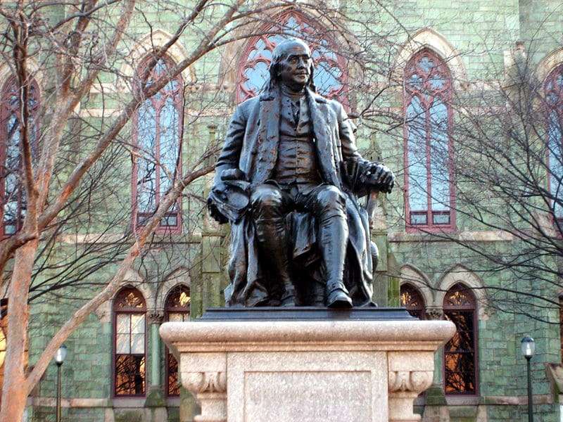This is a portrait of a Benjamin Franklin statue.